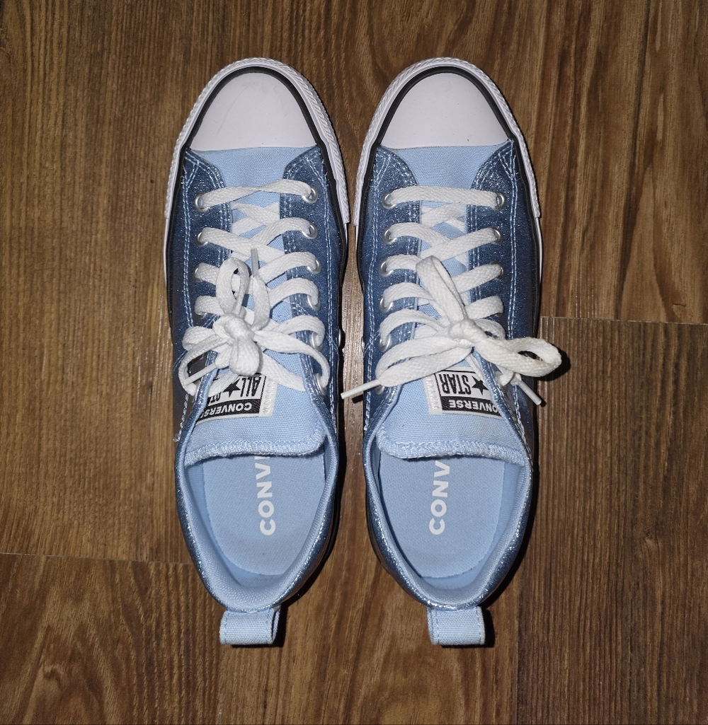 Big Girls Light Blue Glitter Converse Chucks